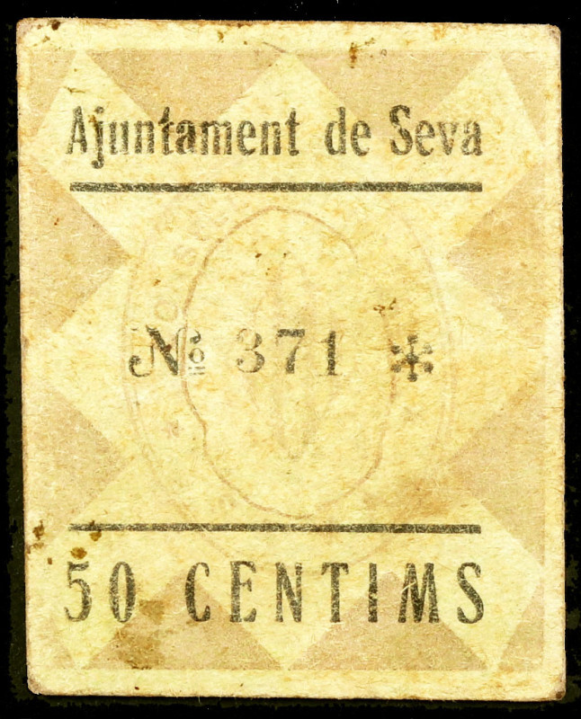 Seva. 50 céntimos. (T. 2755). Cartón nº 371. Raro. MBC.