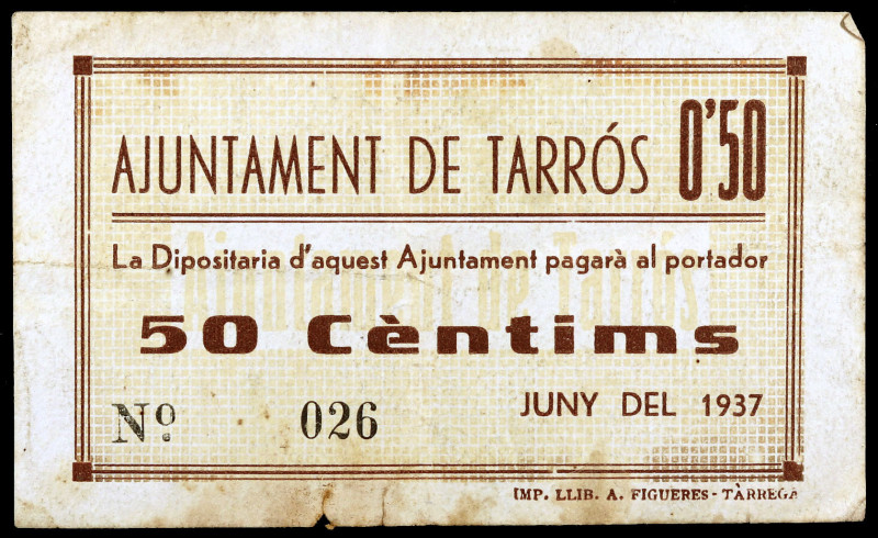 Tarròs, el. 50 céntimos. (T. 2839). Nº 026. Rarísimo. BC+.