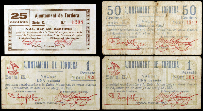 Tordera. 25, 50 céntimos y 1 peseta. (T. 2905 a 2907). 3 billetes, una serie com...