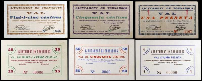 Tornabous. 25 (dos), 50 céntimos (dos) y 1 peseta (dos). (T. 2917a, 2918a, 2919a...