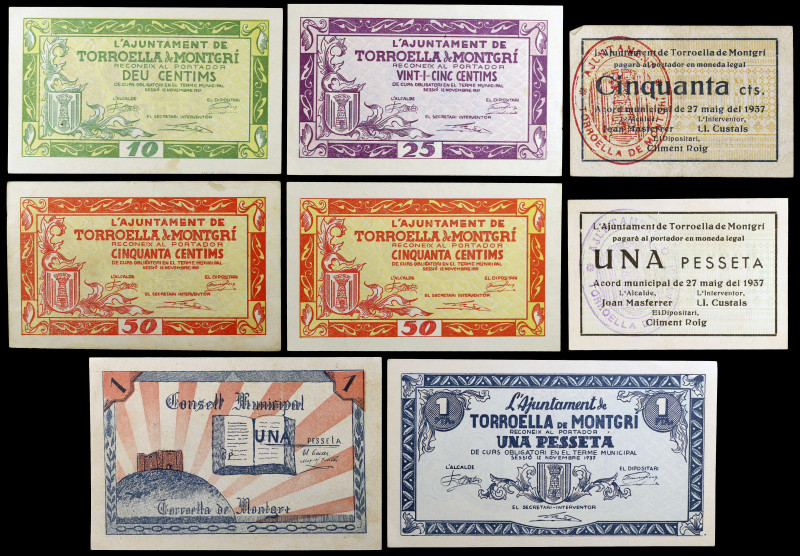 Torroella de Montgrí. 10, 25, 50 céntimos (tres) y 1 peseta (tres). (T. 2979a, 2...