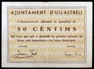 Ullastrell. 50 céntimos. (T. 3028). Muy raro así. MBC+.