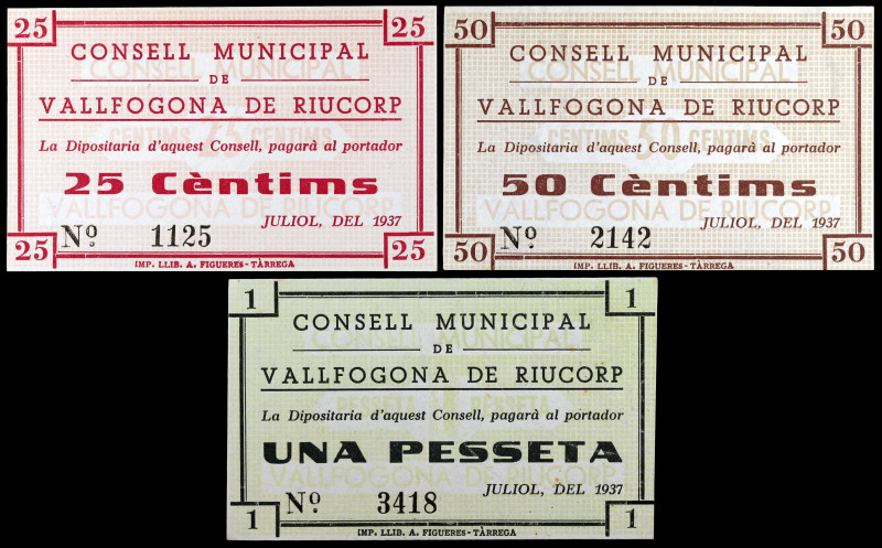 Vallfogona de Riucorp. 25, 50 céntimos y 1 peseta. (T. 3084d. 3085c y 3086b). 3 ...