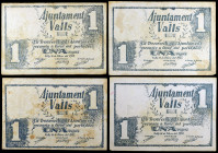 Valls. 1 pesetas. (T. 3103, 3104 y 3104a). 4 billetes. BC/MBC.