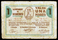 Vidreres. 1 peseta. (T. 3159). Raro. BC+.