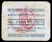 Viella. 1 peseta. (T. 3172 (la foto correcta es la del nº 3179). Cartón. Muy raro. MBC.