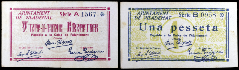 Vilademat. 25 céntimos y 1 peseta. (T. 3208a y 3209). 2 billetes, todos los de l...
