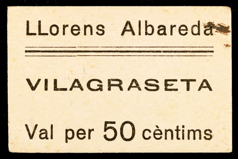 Vilagraseta. Llorens Albareda. 50 céntimos. (AL. falta). Cartón nº 186. Manchita...