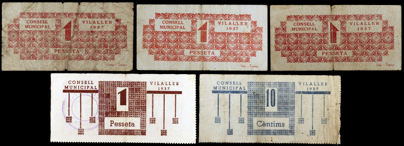 Vilaller. 10 céntimos y 1 peseta (cuatro). (T. 3233, 3235, 3235a, 3237 y 3239a)....