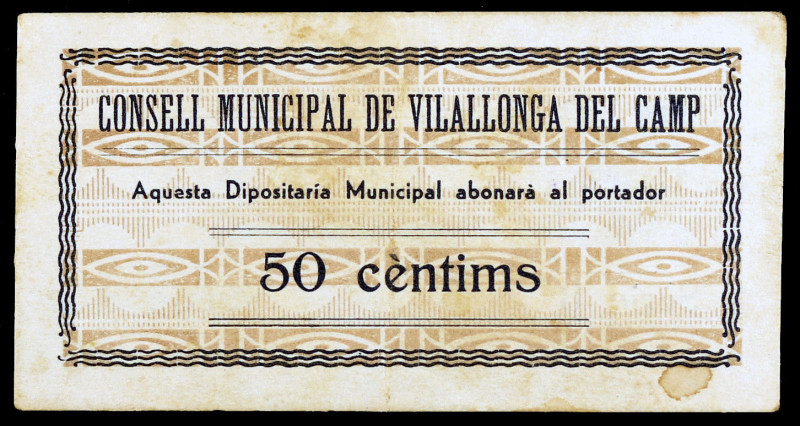 Vilallonga del Camp. 50 céntimos. (T. 3245). Raro. MBC-.