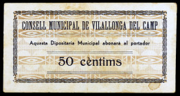 Vilallonga del Camp. 50 céntimos. (T. 3245). Raro. MBC-.