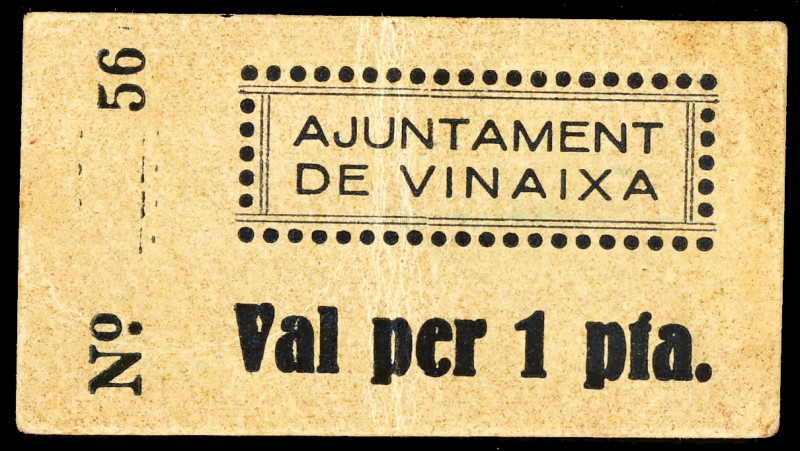 Vinaixa. 1 peseta. (T. 3371a). Cartón nº 56. Muy raro. MBC-.