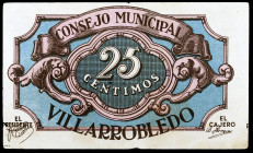 Villarrobledo (Albacete). 25 céntimos. (KG. 818) (RGH. 5732, mismo ejemplar). MBC-.