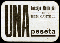 Benimantell (Alicante). 1 peseta. (KG. 170) (T. 361) (R.G.H. 1128). Cartón. Ex Colección Azaña, Áureo & Calicó 18/11/2008, nº 4768. Ex Colección López...