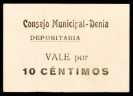Denia (Alicante). 10 céntimos. (KG. 316c) (T. 697) (RGH. 2218). Cartón. Raro. EBC.