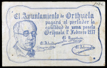 Orihuela (Alicante). 50 céntimos. (KG. 556) (T. 1078) (RGH. 3992). Serie 7. Raro. MBC.