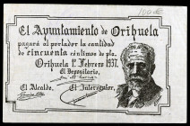 Orihuela (Alicante). 50 céntimos. (KG. 556) (T. 1081) (RGH. 3983). Serie 3. Raro. MBC+.