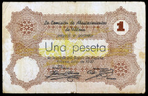 Villena (Alicante). La Comisión de Abastecimientos. 1 peseta. (KG. 825) (T. 1527a) (RGH. 5764). Serie A. MBC-.