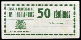 Los Gallardos (Almería). 50 céntimos. (KG. 378) (RGH. 2601). Sin sello tampón ni firma. Raro. EBC.
