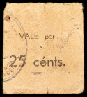 Albocacer (Castellón). 25 céntimos. (KG. 35 falta valor) (T. 53) (RGH. 223). Cartón con el nº 32 manuscrito en reverso. Pequeñas roturas. Muy raro. (M...