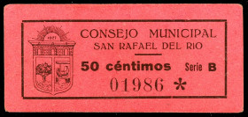 San Rafael del Río (Castellón). 50 céntimos. (KG. 678) (T. 1313a) (RGH. 4703). Cartón. Muy raro y más así. EBC.