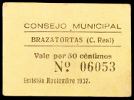 Brazatortas (Ciudad Real). 50 céntimos. (KG. 191) (RGH. 1285). Cartón. Raro. MBC+.