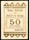 Castellar de Santiago (Ciudad Real). 50 céntimos. (KG. 262) (RGH. 1774). Cartón. Muy raro. MBC+.