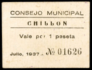 Chillón (Ciudad Real). 1 peseta. (KG. falta) (RGH. 1914). Cartón. Muy raro. MBC+.