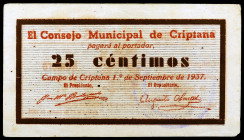 Criptana (Ciudad Real). 25 céntimos. (KG. 297a) (RGH. 2096). Escaso. MBC+.