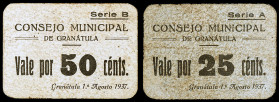 Granatula (Ciudad Real). 25 y 50 céntimos. (KG. 391) (RGH. 2713 y 2714). 2 cartones. Raros. MBC-/MBC.