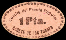 Cañete de las Torres (Córdoba). Comité del Frente Popular. 1 peseta. (KG. 237) (RGH. 1594). Cartón ovalado. Muy raro. MBC.
