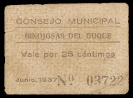 Hinojosas del Duque (Córdoba). 25 céntimos. (KG. 410) (RGH. 2862). Cartón. Raro. MBC-.