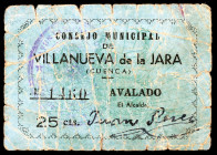 Villanuea de la Jara (Cuenca). 25 céntimos. (KG. 806) (RGH. 5642). Muy raro. BC.