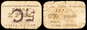 Fraga (Huesca). Comité Popular Antifascista. 5 y 10 céntimos. (KG. 364a) (T. 214 y 217) (RGH. 2509 y 2518). 2 cartones. Escasos. BC/BC+.