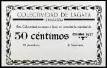 Lagata (Zaragoza). Colectividad. 50 céntimos. (KG. 437) (RGH. 3089). Raro. EBC.