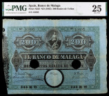 (1856). Banco de Málaga. 200 reales de vellón. (Ed. A105) (Ed. 109). (24 de septiembre). II emisión. 3 firmas manuscritas en anverso y 2 rúbricas en r...