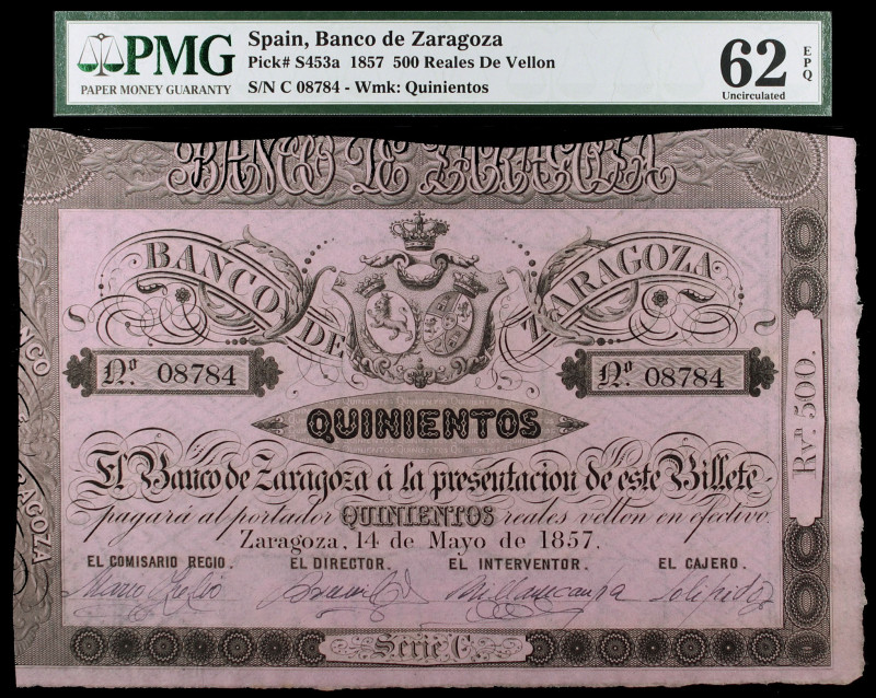 1857. Banco de Zaragoza. 500 reales de vellón. (Ed. A119C) (Ed. 128C). 14 de may...