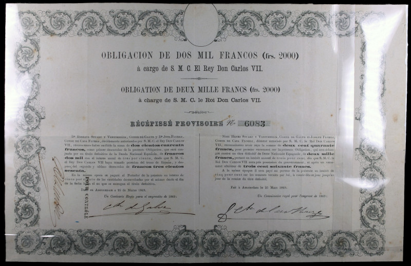 1869. Carlos VII, Pretendiente. Emisión de Amsterdam. 2000 francos. (Ed. A204) (...