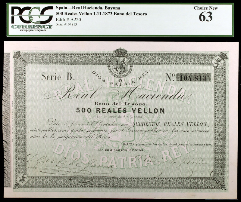 1873. Bayona. Real Hacienda. Bono del Tesoro. 500 reales de vellón. (Ed. A220) (...
