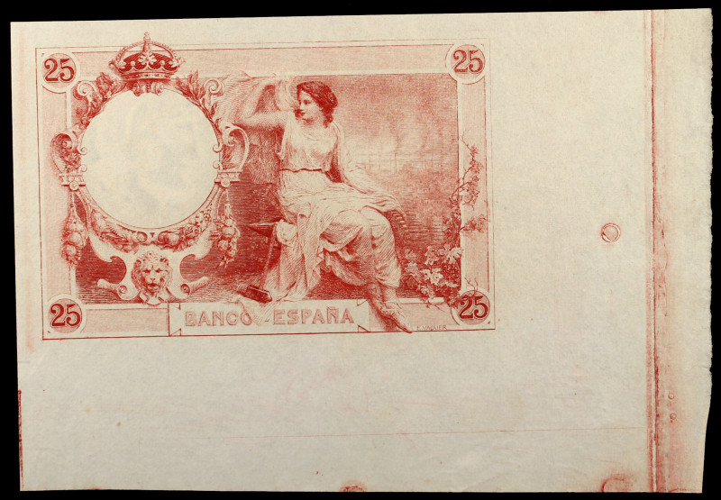 (1908). 25 pesetas. (Ed. NE14pb) (Ed. NE14Pb). (1 de diciembre). Prueba de rever...
