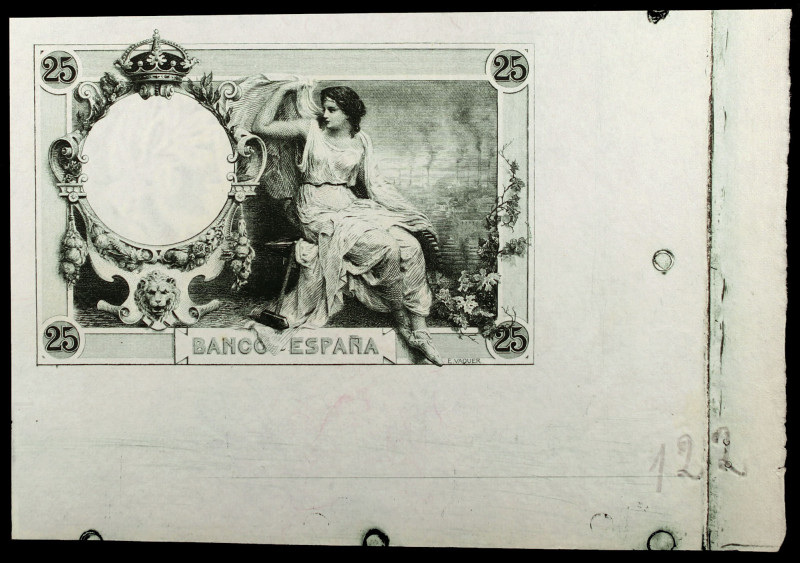 (1908). 25 pesetas. (Ed. NE14pb) (Ed. NE14Pb). (1 de diciembre). Prueba de rever...