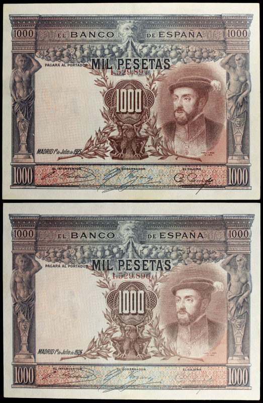 1925. 1000 pesetas. (Ed. B133) (Ed. 349). 1 de julio, Carlos I. Pareja correlati...