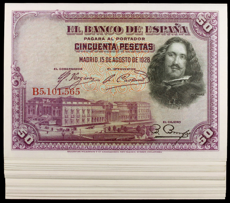 1928. 50 pesetas. (Ed. C5) (Ed. 354). 15 de agosto, Velázquez. 43 billetes, seri...
