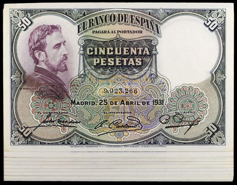 1931. 50 pesetas. (Ed. C10) (Ed. 359). 25 de abril, Rosales. 12 billetes. EBC/S/...
