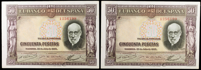 1935. 50 pesetas. (Ed. C17) (Ed. 366). 22 de julio, Ramón y Cajal. Pareja correl...