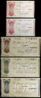 1936. Bilbao. 5 (sin serie y serie A), 25, 50 y 100 pesetas. (Ed. C19d, C19Ab, C20d, C21c y C22d) (Ed. 368f, 368Ab, 369f, 370c y 371f). 5 billetes, se...
