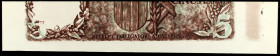Recorte de prueba del billete de las 5 pesetas de la Generalitat de Catalunya 1936. Impreso en verde en anverso y marrón y verde en reverso. EBC.
