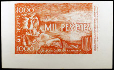 (1950). Generalitat de Catalunya. 1000 pesetas. Prueba de anverso en naranja. Sin la impresión del texto en negro. EBC+.
