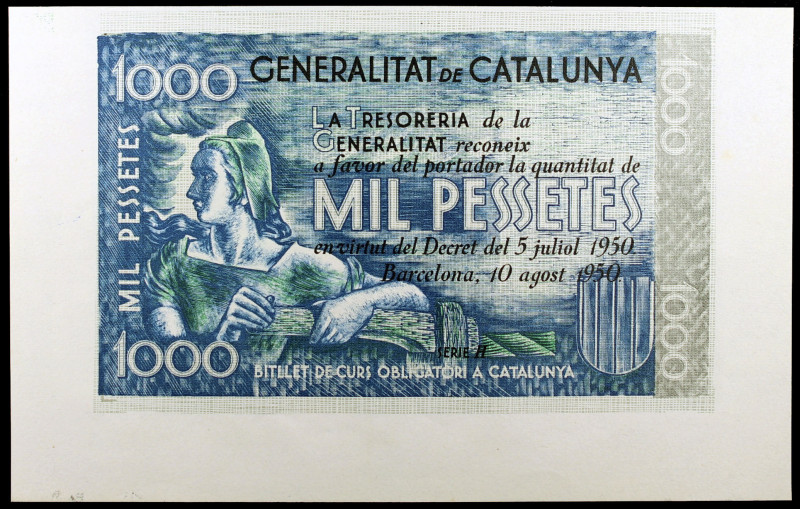 (1950). Generalitat de Catalunya. 1000 pesetas. 10 de agosto. Prueba de anverso ...
