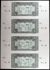 1937. Bilbao. 5 pesetas. (Ed. C36c y d) (Ed. 385c y f). 1 de enero. 4 billetes sin cortar, dos antefirmas distintas y con matrices laterales. EBC+.